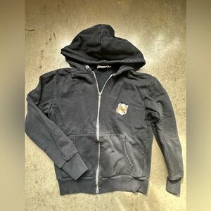 Maison kisune’ black fox zip up hoodie small